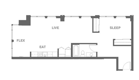 Floor plan for 1 bed, 1 bath, 810 sqft